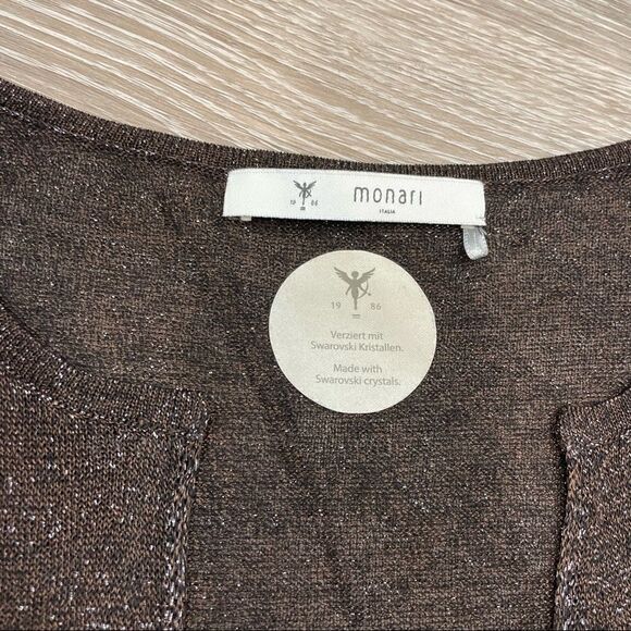 Monari Italy Relaxed Fit Lurex Knit Top Made with Swarovski Crystal Cut Sleeves - Picture 4 of 7